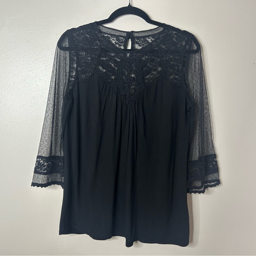 Express M Black Sheer Lace Top Goth Whimsigoth Victorian Vampire Dark Romantic‎